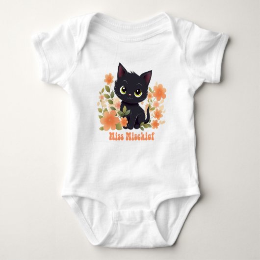 Miss Mischief Black Kat met bloemen Romper (Voorkant)