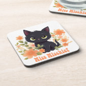 Miss Mischief Black Kitten Kawaii Chibi Bier Onderzetter (Linkerzijde)