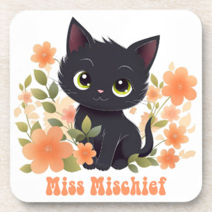 Miss Mischief Black Kitten Kawaii Chibi Bier Onderzetter