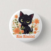 Miss Mischief Black Kitten Kawaii Chibi Ronde Button 3,2 Cm (Voorkant)