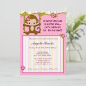 Miss Monkey Baby Shower Invitations Girl Kaart (Staand voorkant)