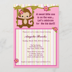 Miss Monkey Baby Shower Invitations Girl Kaart