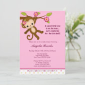 Miss Monkey Baby Shower Invitations Girl Kaart (Staand voorkant)