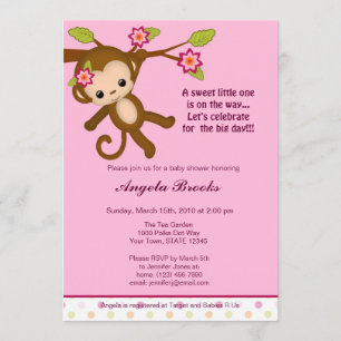 Miss Monkey Baby Shower Invitations Girl Kaart