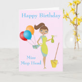 Miss Mop Head Cute Funny Cleaner Birthday Card Kaart (Gele Bloem)