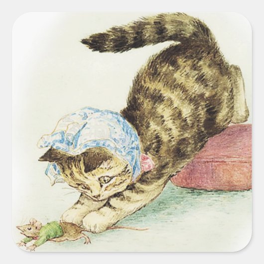"Miss Moppet Chases a Mouse" by Beatrix Potter Vierkante Sticker (Voorkant)