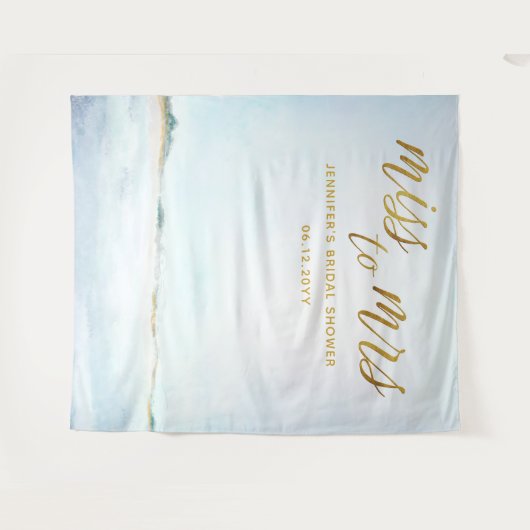 Miss Mrs Coastal Ocean Beach Bridal Backdrop Wandkleed (Voorkant (horizontaal))