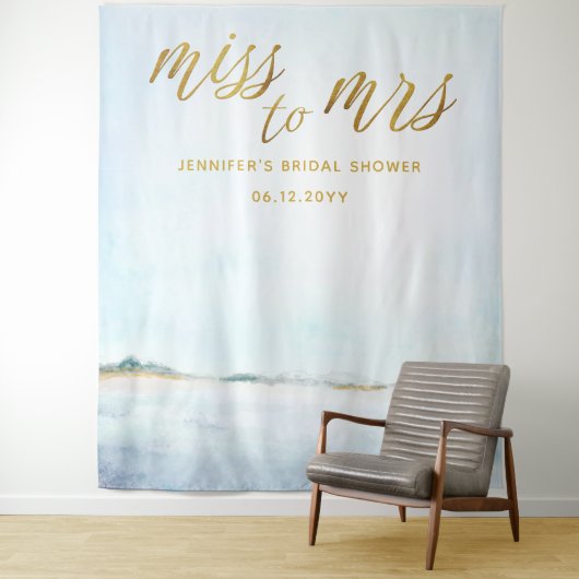 Miss Mrs Coastal Ocean Beach Bridal Backdrop Wandkleed (In situ)