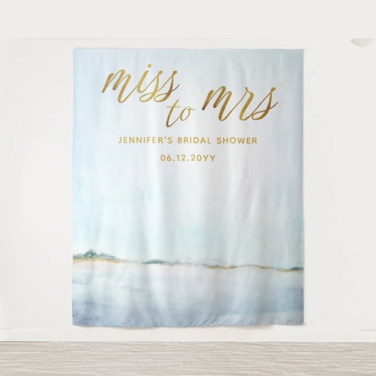 Miss Mrs Coastal Ocean Beach Bridal Backdrop Wandkleed (Voorkant)