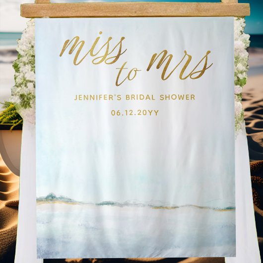Miss Mrs Coastal Ocean Beach Bridal Backdrop Wandkleed