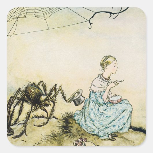  Miss Muffet door Arthur Rackham Vierkante Sticker (Voorkant)