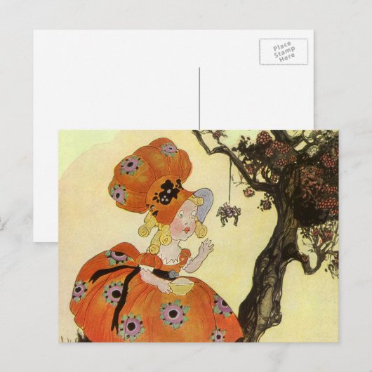 Miss Muffet en Spider,  Moeder Goose Briefkaart (Voorkant / Achterkant)