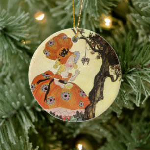 Miss Muffet en Spider,  Moeder Goose Keramisch Ornament