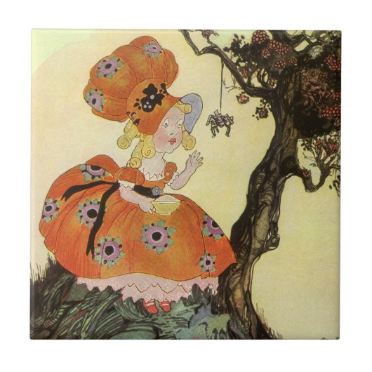 Miss Muffet en Spider,  Moeder Goose Tegeltje (Voorkant)