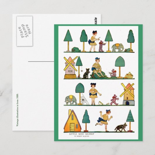  Miss Muffet Illustratie van 1920 Briefkaart (Voorkant / Achterkant)