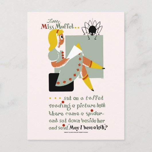 Miss Muffet. poster voor 1940-leesacties Briefkaart (Voorkant)