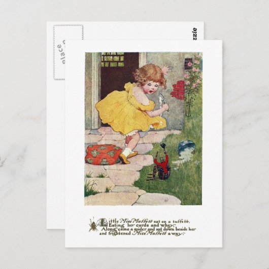 Miss Muffett en Spider  Nursery Rhyme Briefkaart (Voorkant / Achterkant)