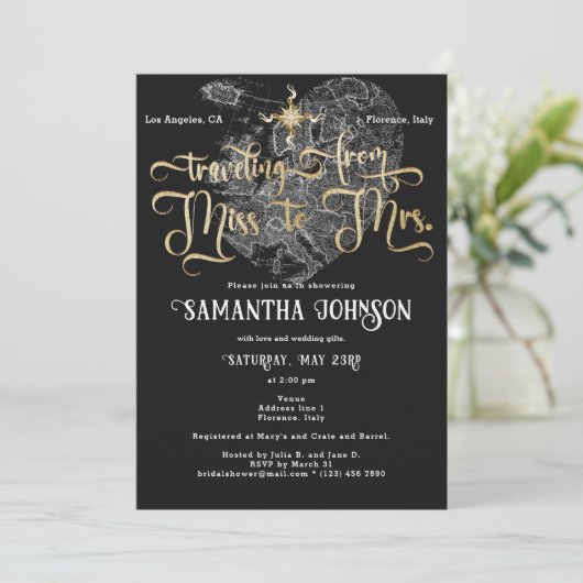 Miss naar Mrs Black ♥ Hart Kaart Reizen Vrijgezell (Staand voorkant)