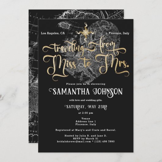 Miss naar Mrs Black ♥ Hart Kaart Reizen Vrijgezell (Voorkant / Achterkant)