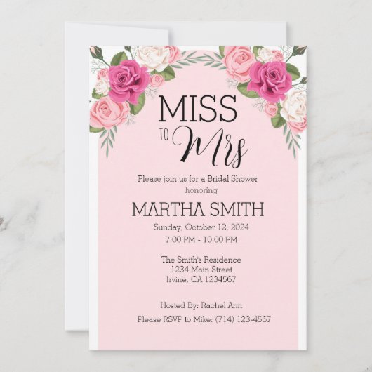 Miss naar Mrs Bridal Shower Invitation Sjabloon Kaart (Voorkant)
