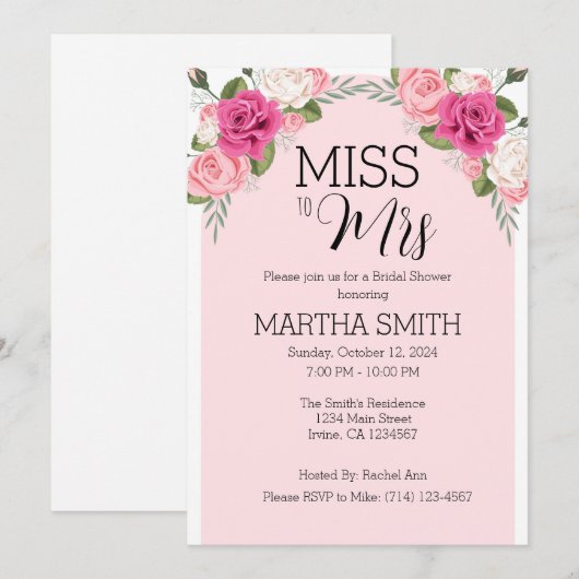 Miss naar Mrs Bridal Shower Invitation Sjabloon Kaart (Voorkant / Achterkant)