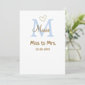 MISS NAAR MRS. BRUIDSSLUIER MONOGRAM HART NAAM KAART (Staand voorkant)