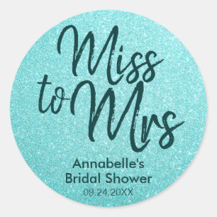 Miss naar Mrs Glam Blauwgroen Green Glitter Vrijge Ronde Sticker