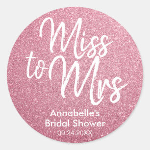 Miss naar Mrs Glam Blush Pink Glitter Vrijgezellen Ronde Sticker