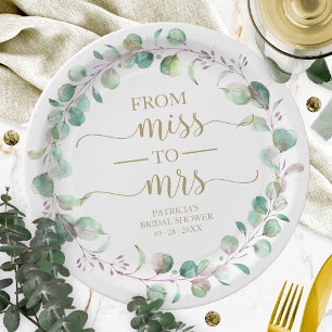 Miss naar Mrs Greenery Eucalyptus Bruidsdouche Papieren Bordje