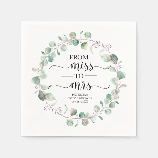 Miss naar Mrs Greenery Eucalyptus Vrijgezellenfees Servet (Voorkant)