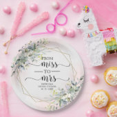 Miss naar Mrs Greenery Geometrische Bruidsdouche Papieren Bordje (Feest)