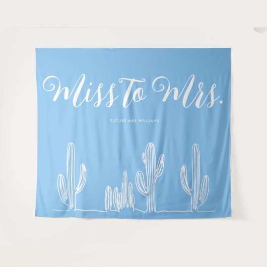 Miss naar Mrs Modern Boho Cactus Blauwe Bruidsmeis Wandkleed (Voorkant (horizontaal))