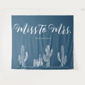 Miss naar Mrs. Modern Donkerblauwe Cactus Bachelor Wandkleed (Voorkant (horizontaal))