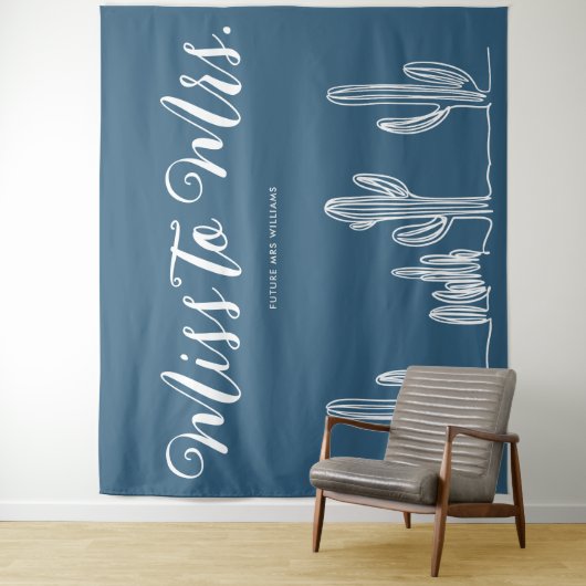 Miss naar Mrs. Modern Donkerblauwe Cactus Bachelor Wandkleed (In situ)