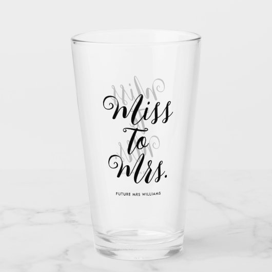 Miss naar Mrs Modern Vrijgezellenfeest Bachelorett Glas (Voorkant)