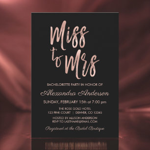 Miss naar Mrs Pink Rose Gold Bachelorette Party Kaart
