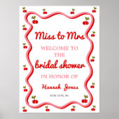 Miss naar Mrs Retro Cherry Vrijgezellenfeest Welko Poster (Voorkant)