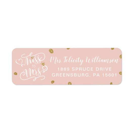 Miss naar Mrs | Roze Gouden Glitter Hart Ring Brui Etiket (Voorkant)