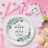 Miss naar Mrs Stofblauw Geometrische Bruidsdouche Papieren Bordje (Feest)