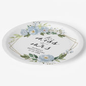 Miss naar Mrs Stofblauw Geometrische Bruidsdouche Papieren Bordje (Gekanteld)