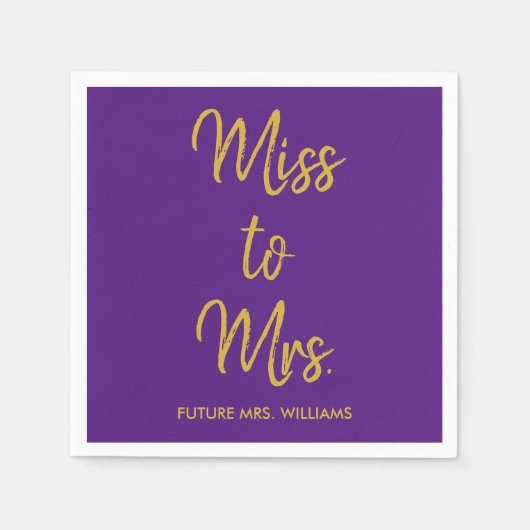 Miss naar Mrs. Vrijgezellenfeest Paarse Gouden Hen Servet (Voorkant)
