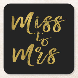Miss naar Mrs Vrijgezellenfeest Party Gold Foil Kartonnen Onderzetters