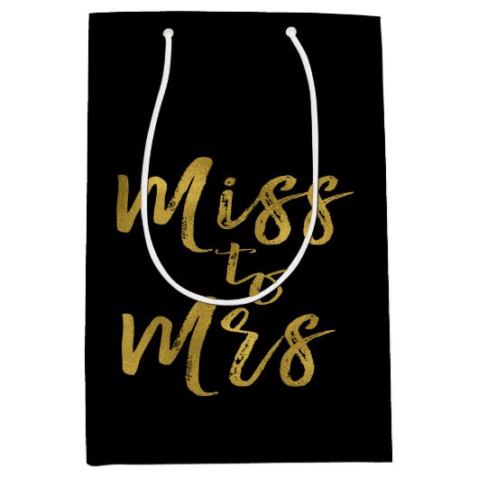 Miss naar Mrs Vrijgezellenfeest Party Gold Foil Medium Cadeauzakje (Voorkant)