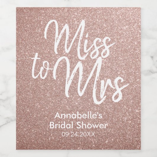 Miss naar Mrs Vrijgezellenfeest Roos Gouden Glitte Wijn Etiket (Enkel label)