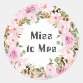 Miss naar Mrs Vrijgezellenfeest Waterverf Pink Flo Ronde Sticker