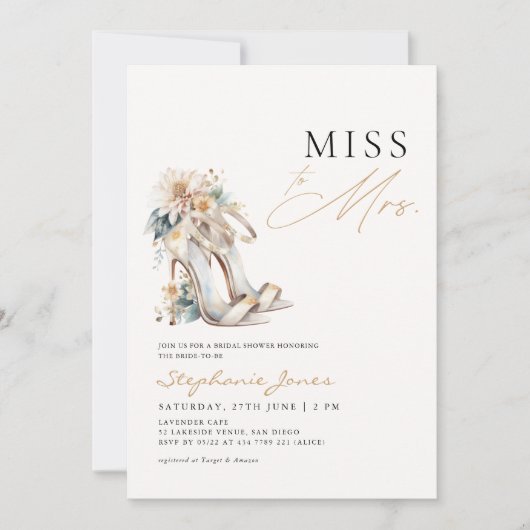 Miss naar Mrs Wedding Heels Vrijgezellenfeest Kaart (Voorkant)