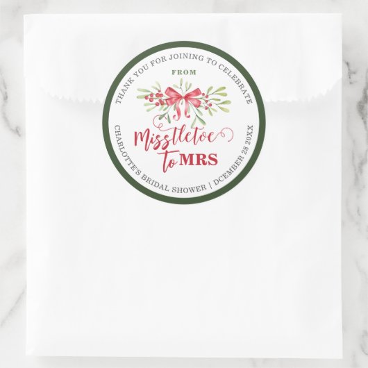 Miss naar Mrs Winter Mistletoe Aangepaste Bruidsdo Ronde Sticker (Tas)