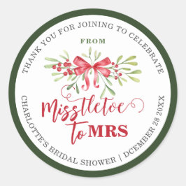 Miss naar Mrs Winter Mistletoe Aangepaste Bruidsme Ronde Sticker
