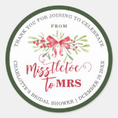 Miss naar Mrs Winter Mistletoe Aangepaste Bruiloft Ronde Sticker (Voorkant)