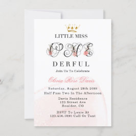 Miss One-derful Pink 1st Birthday Party Inv Kaart